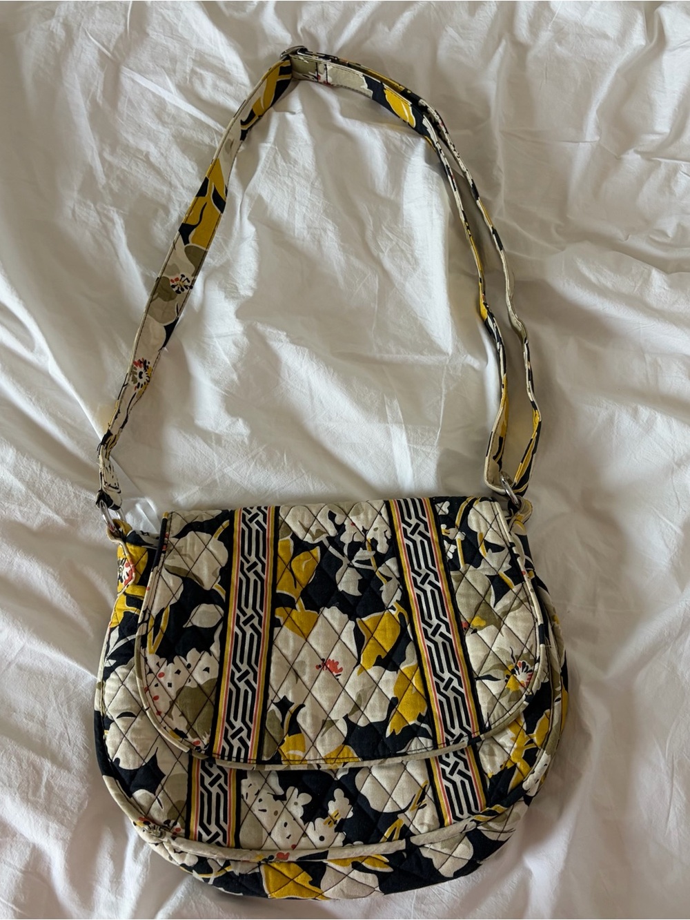 Vera Bradley Quilted Floral Crossbody in Yellow, Black & Cream
